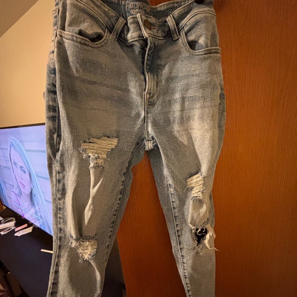 Light Washed Short High Rise Ripped Jeans from Maurices